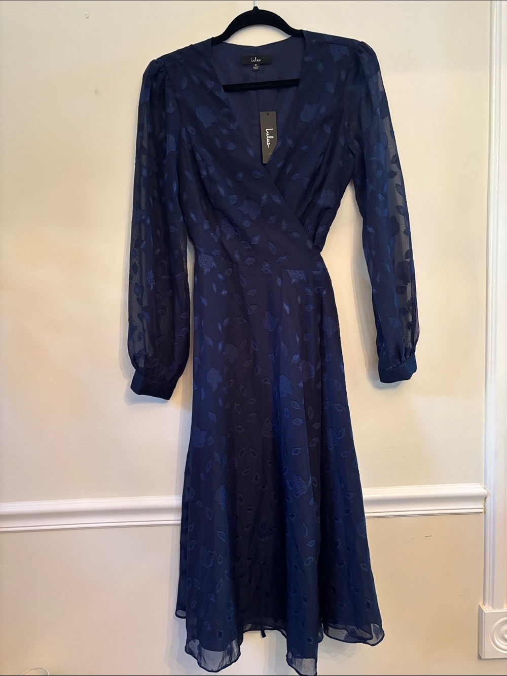 Lulu's Midnight Navy Floral Wrap Midi Dress